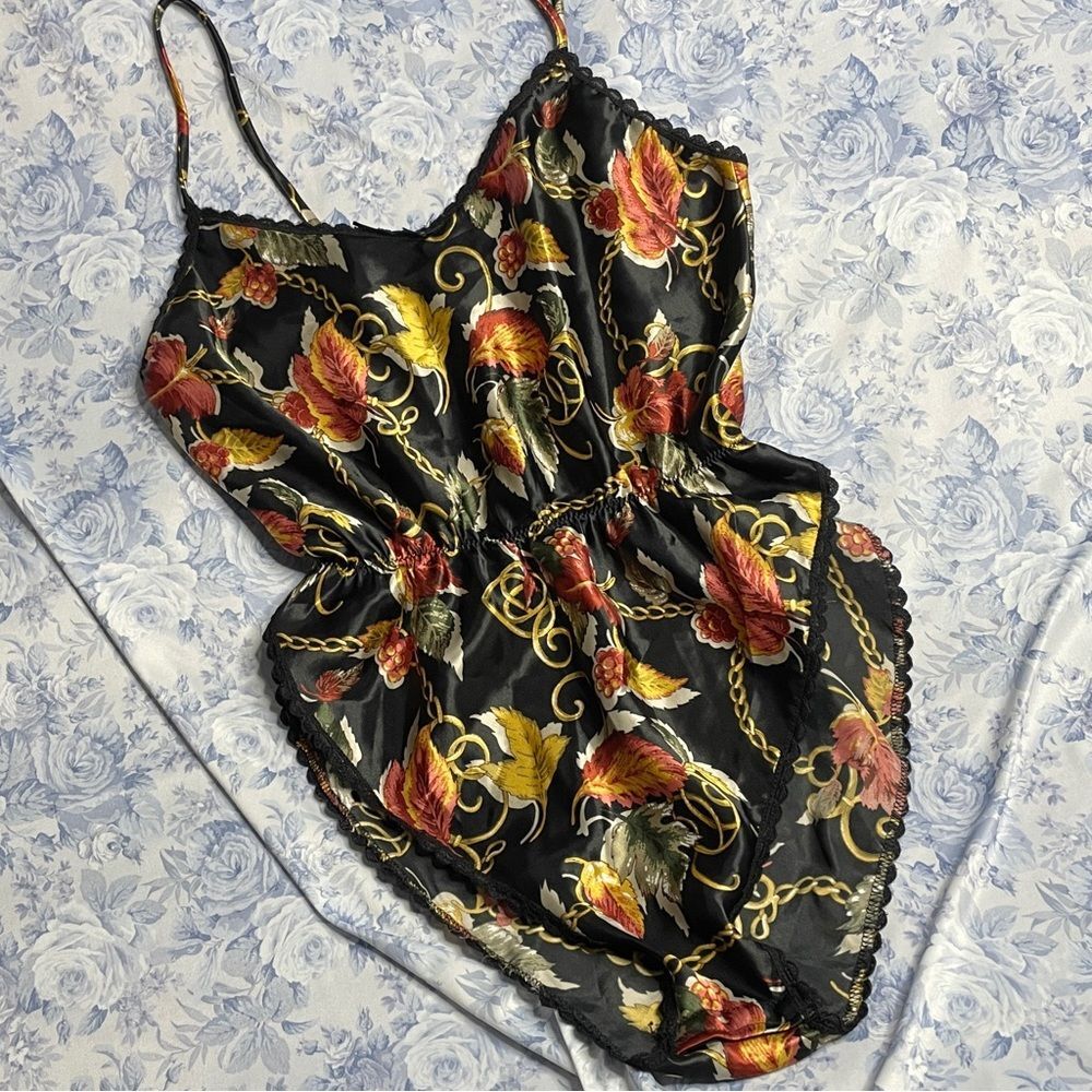 Vintage Myonne Teddy Made in USA 80s Lingerie Scalloped Lace Trim High Cut High